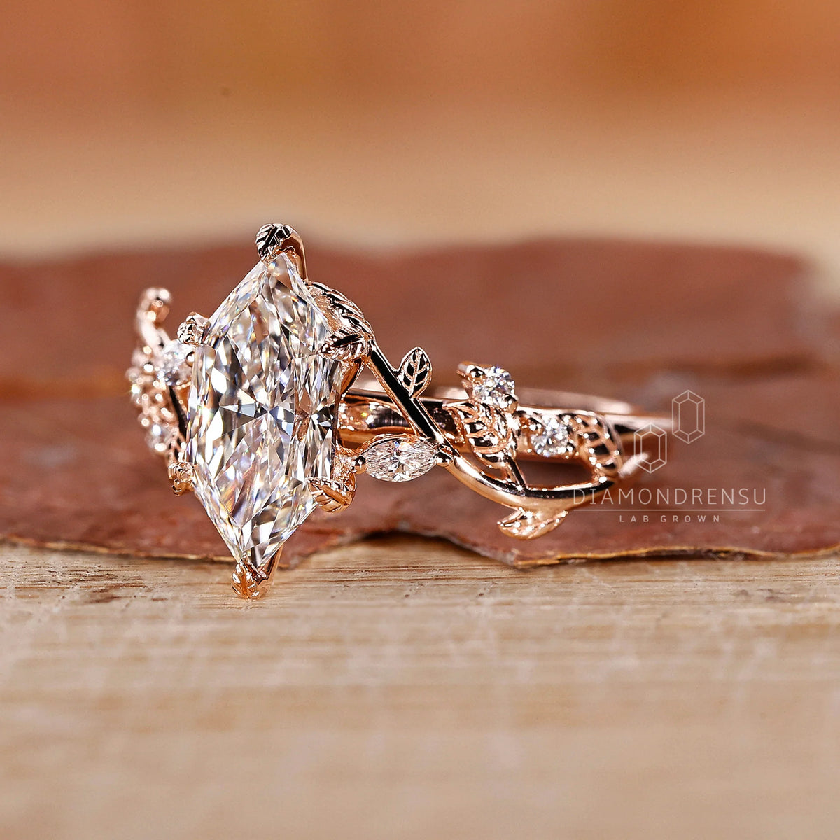 Nature Inspired Engagement Ring Using Dutch Marquise Diamond