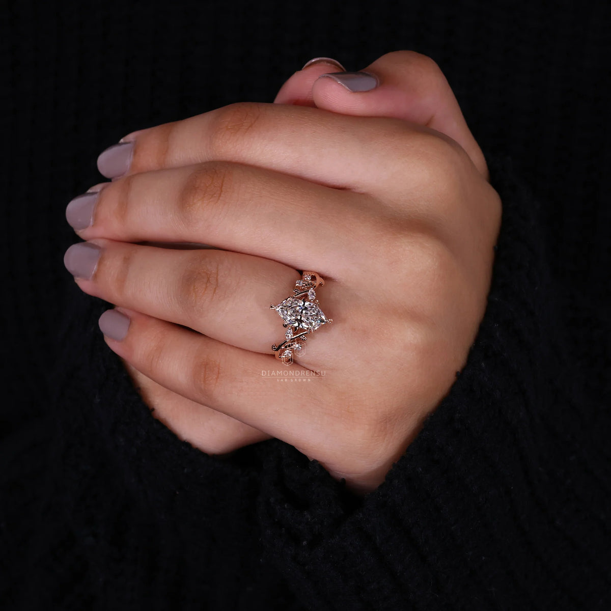 Nature Inspired Engagement Ring Using Dutch Marquise Diamond